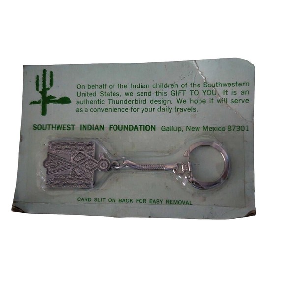 Vtg Southwest Indian Foundation Keychain Native American Thunderbird Key Ring - Picture 1 of 4
